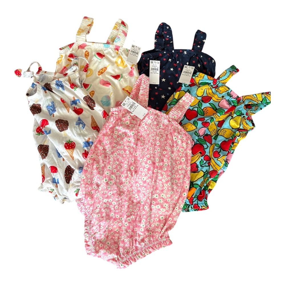 Old Navy Baby Girls 12-18M Bubble Romper Bundle 5 Pack Fruit Floral Ice NWT